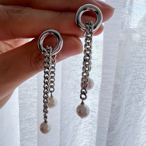 Ellajo Bijoux 銀環搖光 天然淡水珍珠垂鍊耳環