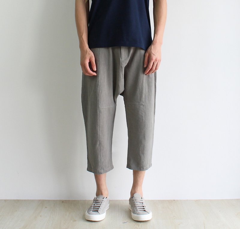 Panelled Linen Pants - กางเกงขายาว - ผ้าฝ้าย/ผ้าลินิน สีเทา