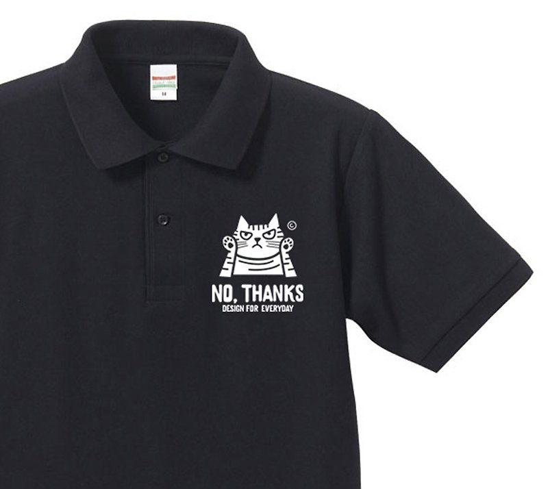 NO, THANKS -Cat series- Polo shirt [Made to order] - เสื้อยืดผู้ชาย - ผ้าฝ้าย/ผ้าลินิน สีดำ