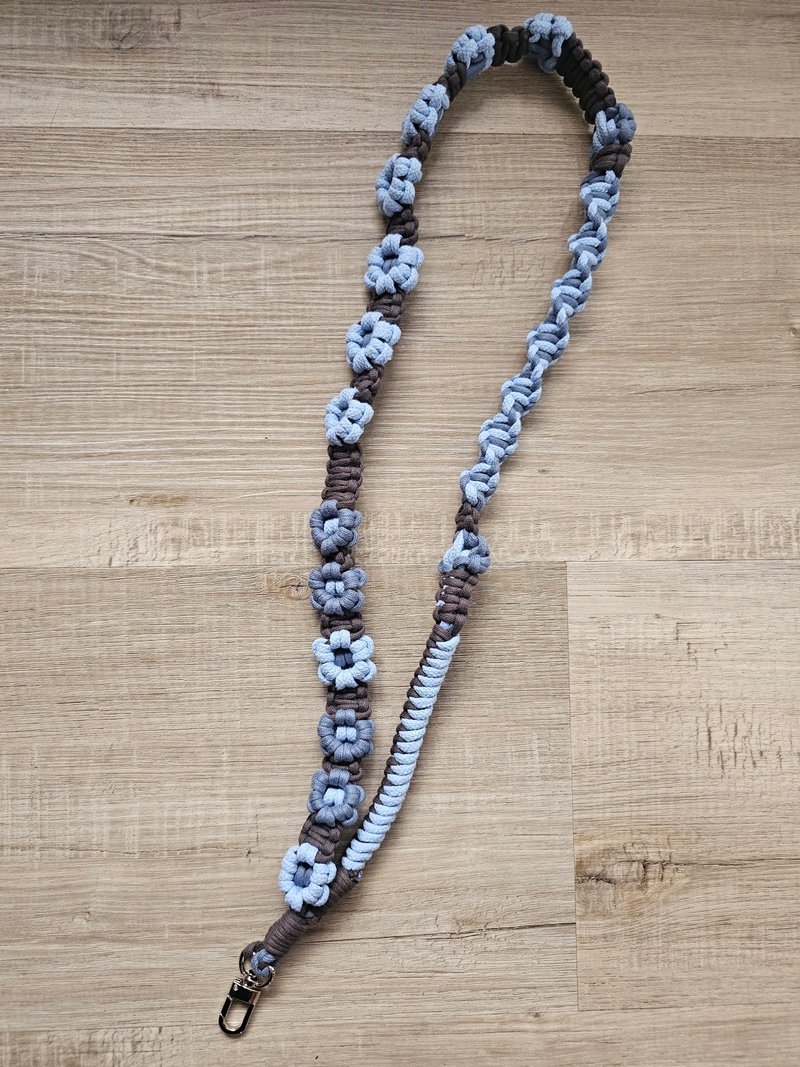 Faith Handmade | Macrame Denim Denim Floral Single Button Non-Adjustable Mobile Phone Strap - Lanyards & Straps - Cotton & Hemp 