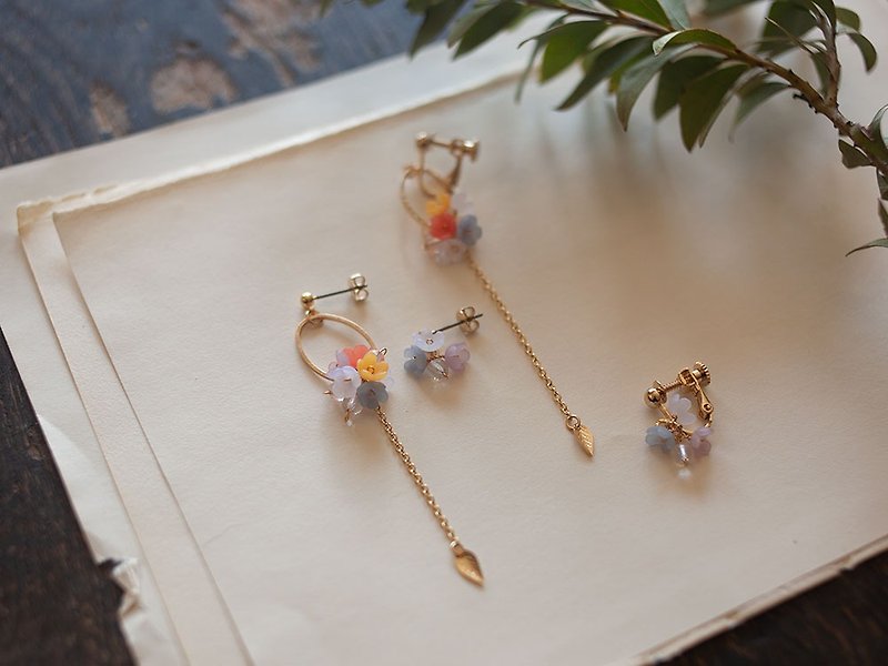 Chain and bouquet earrings / earrings - Earrings & Clip-ons - Clay Pink
