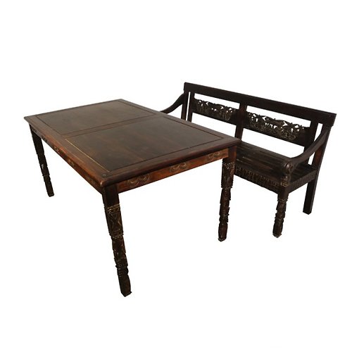 吉迪市 JatiLiving 【吉迪市100%全柚木家具】DAK-03A+DAK-06 復古雕刻造型桌椅組