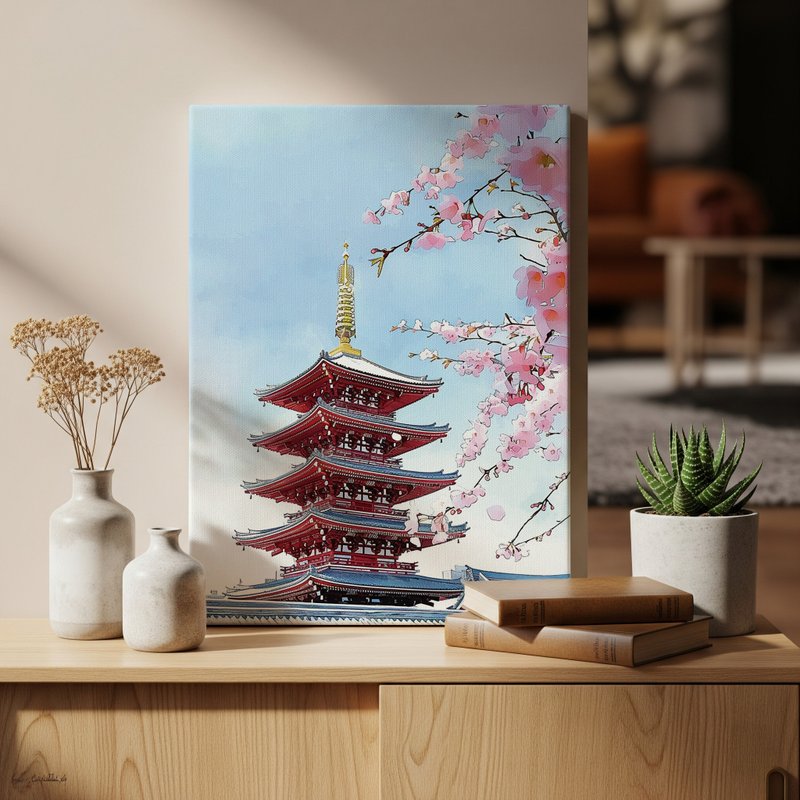日本製帆布掛畫・淺草寺、東京・日本風景・送禮、擺設 - 壁貼/牆壁裝飾 - 棉．麻 