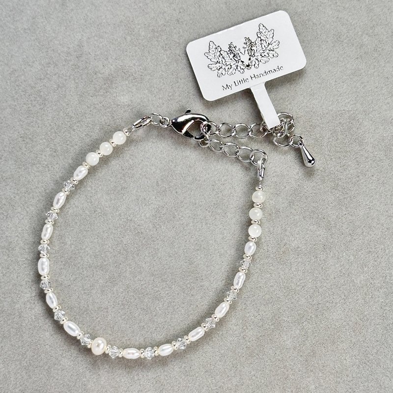 Natural freshwater pearl + Swarovski crystal bracelet JW175H-002 - สร้อยข้อมือ - ไข่มุก หลากหลายสี