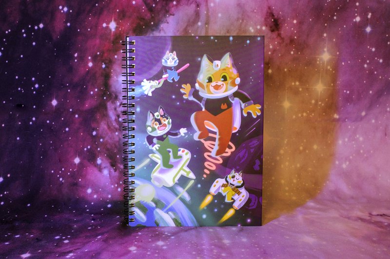 Cosmic Kitty - Meat Ball Attack Interstellar A5 Blank Notebook - Notebooks & Journals - Paper Blue