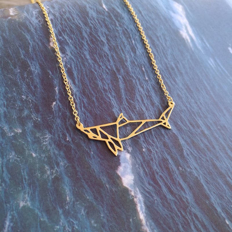 สร้อยฉลาม Shark, Origami Necklace - สร้อยคอ - ทองแดงทองเหลือง สีทอง