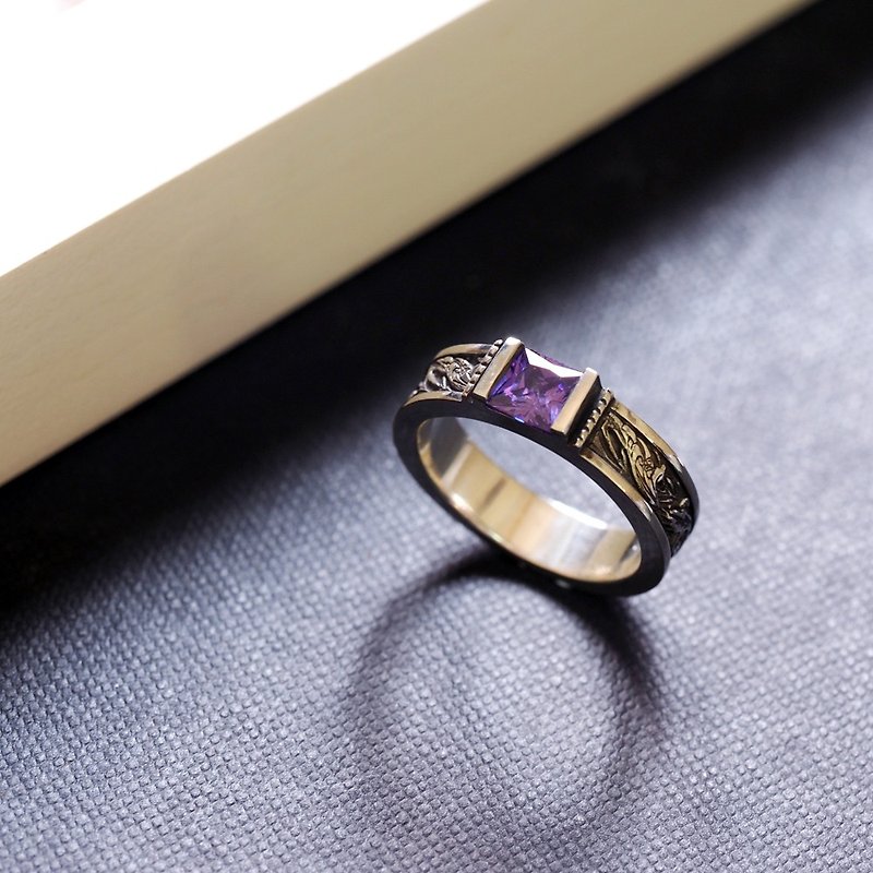 Elegance-square diamond carved ring 925 sterling silver - แหวนทั่วไป - เงินแท้ สีเงิน