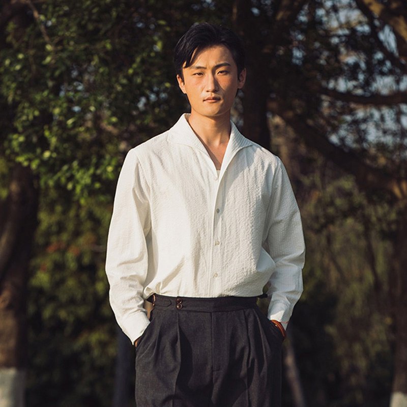 SOARIN英倫復古泡泡紗一片領襯衫(2521C382) - 男襯衫/休閒襯衫 - 棉．麻 白色