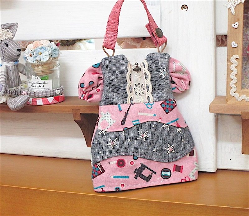 Dress style small bag key case - Keychains - Cotton & Hemp Pink