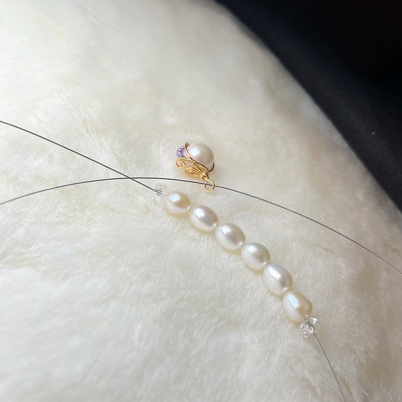 [Customized model] Natural pearl and white crystal double-line necklace丨Elegance - สร้อยคอ - คริสตัล หลากหลายสี