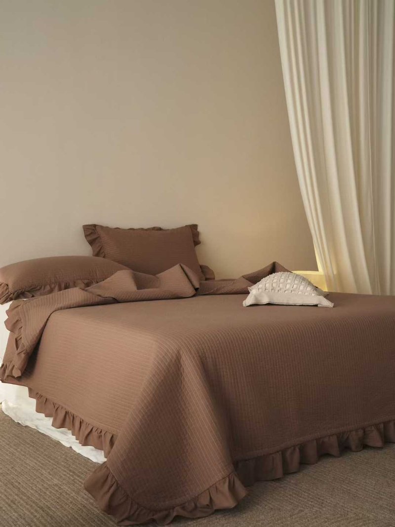 極簡系列床蓋三件套-焦糖暮 - 寢具/床包 - 棉．麻 咖啡色