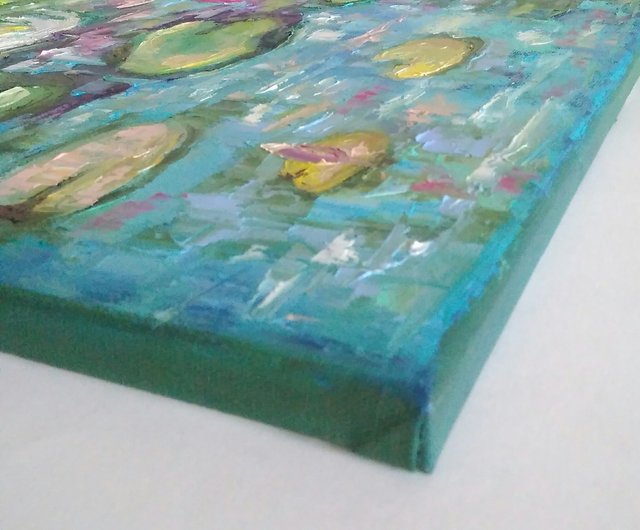 睡蓮絵画オリジナルアート、モネの池風景画、花の壁アート