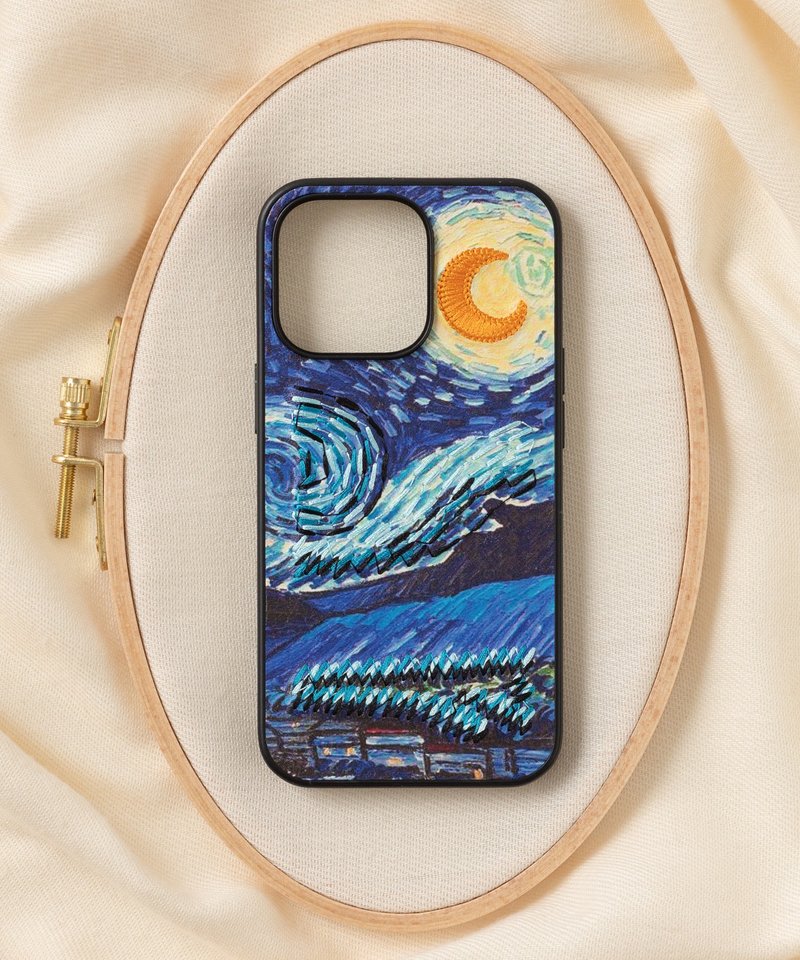 立體刺繡手機殼 iPhone 13 PRO PU合成皮革 梵谷x星夜 - 手機殼/手機套 - 聚酯纖維 多色