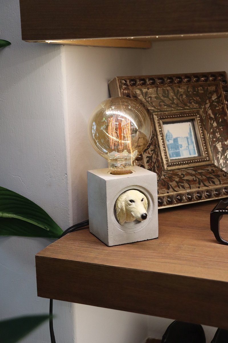曙MUSE 長毛臘腸犬水泥桌燈 LED燈 鎢絲燈泡 USB燈 擺飾 - 燈具/燈飾 - 水泥 灰色
