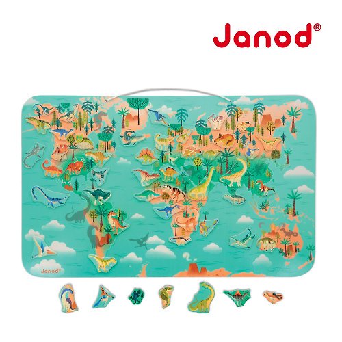 童趣生活館 【法國Janod】磁性木質拼圖-恐龍地圖50pcs