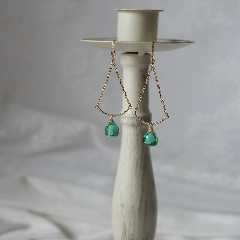 Hi Onion original 18K gold-filled earrings, long green earrings, elegant temperament and simple ear clips to modify your face - ต่างหู - โลหะ สีเขียว