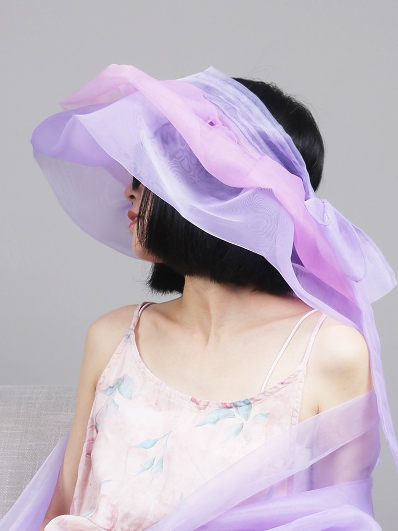 Weaving cloud Linen original organza empty top sun protection sun hat ladies summer niche fashion big brim hat Linen - หมวก - วัสดุอื่นๆ หลากหลายสี