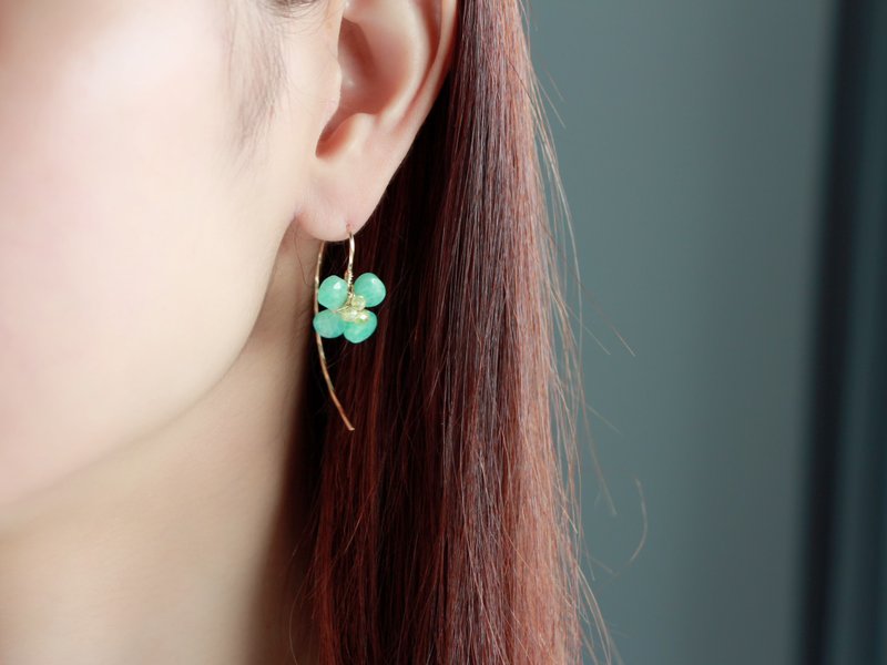 14kgf-Amazonite flower pierced earrings - 耳環/耳夾/耳骨夾 - 其他金屬 藍色