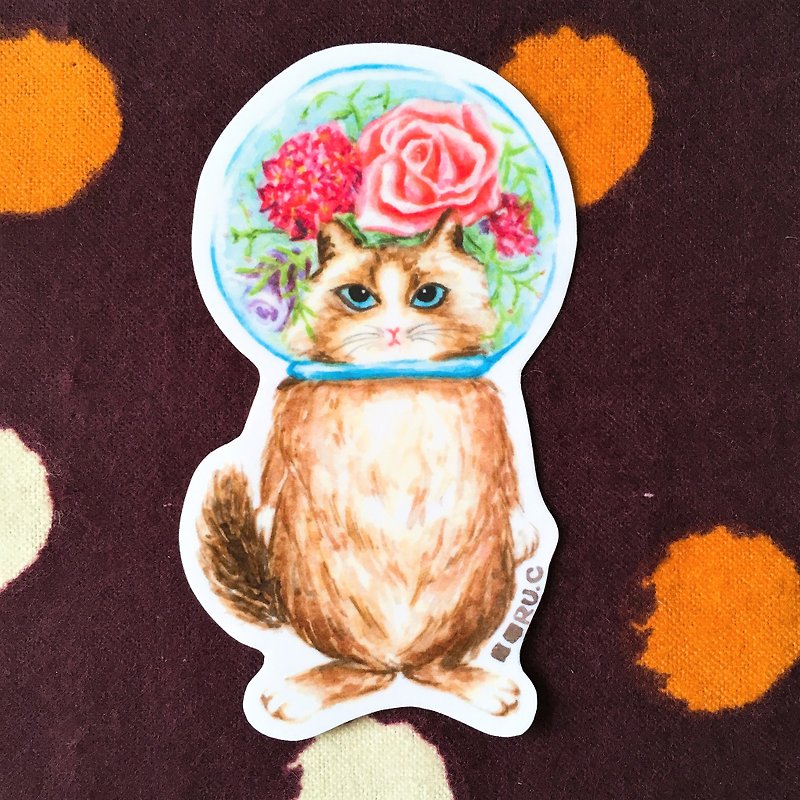 Glass Ball Cat Noble Lady Cat Glue Sticker - Stickers - Paper Multicolor