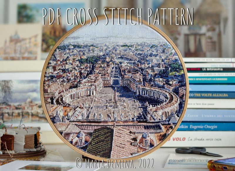 St. Peter's Square (Vatican City, Rome) - PDF cross stitch pattern - 手工藝教學/工具書 - 其他材質 