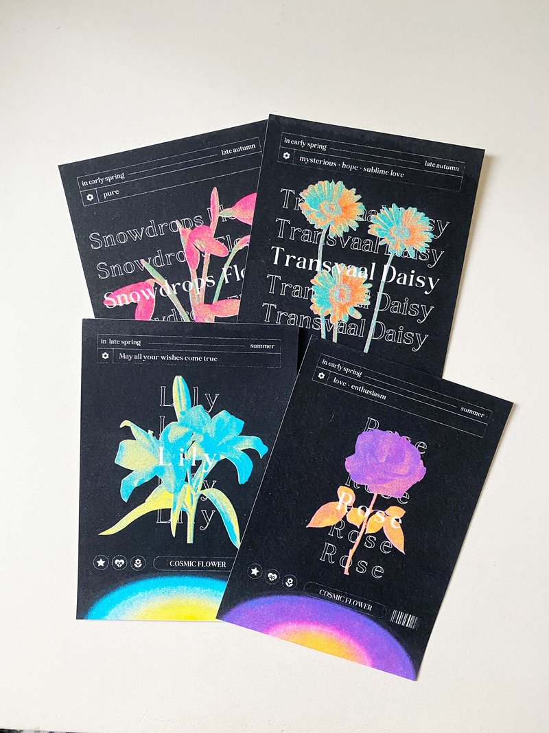 A set of four perforated cool card postcards from Little Flower of the Universe - Cards & Postcards - Paper 