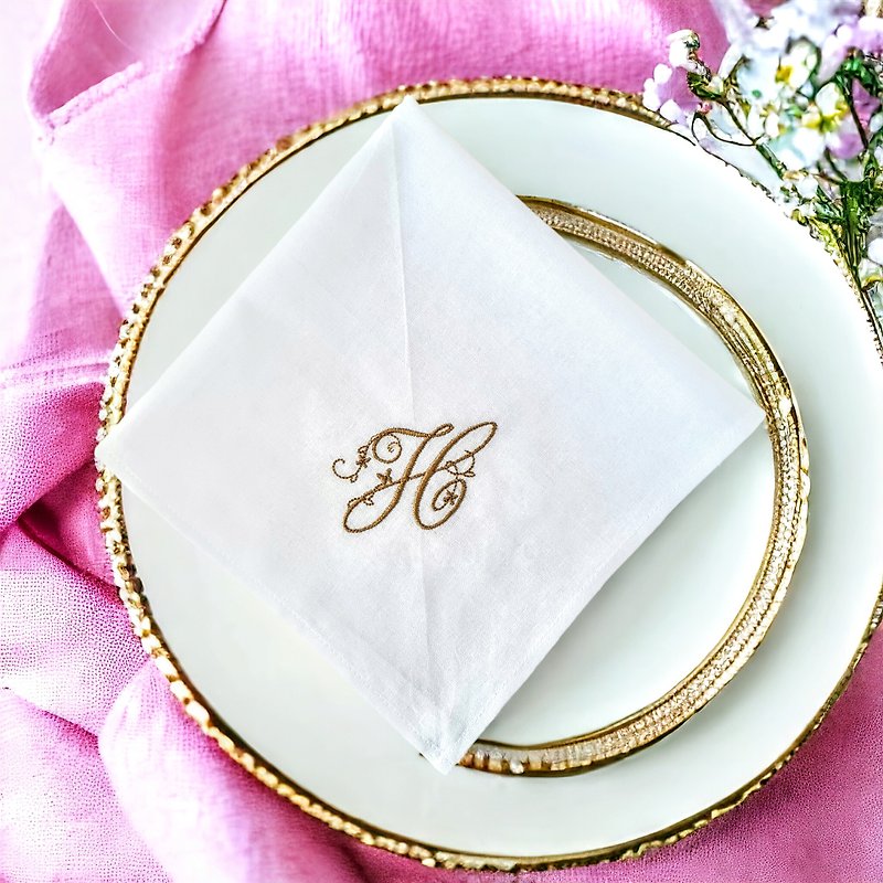 Custom monogram embroidered cloth dinner napkins linen set, Personalized gift - ผ้ารองโต๊ะ/ของตกแต่ง - ลินิน ขาว
