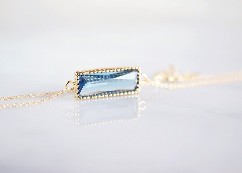 【14 KGF】 Necklace, Rectangle Glass-Montana- - Necklaces - Glass Blue