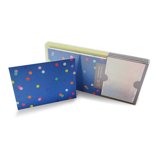 205剪刀石頭紙 盒卡-深藍彩色圓點 12入(附貼紙)【Hallmark-卡片 多用途】