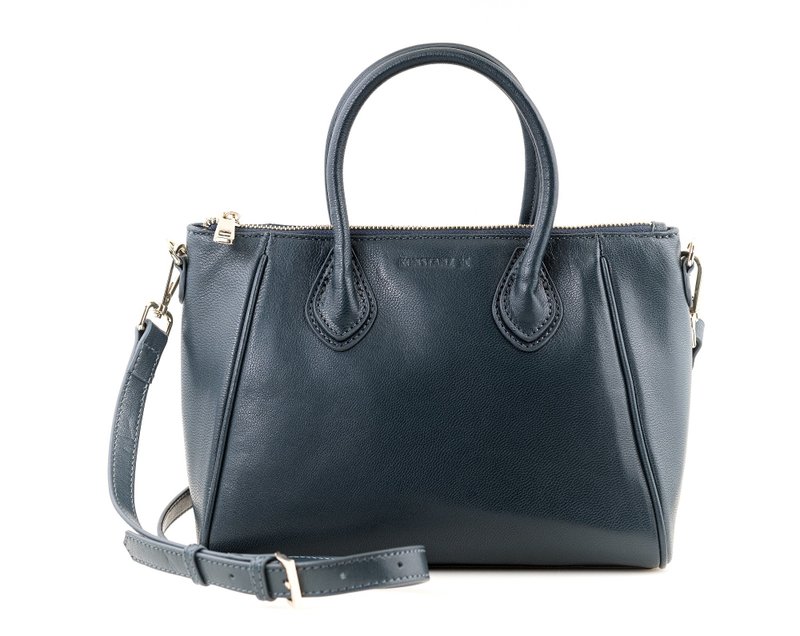 J Collection: Lambskin Satchel_Navy Blue - Handbags & Totes - Genuine Leather Blue