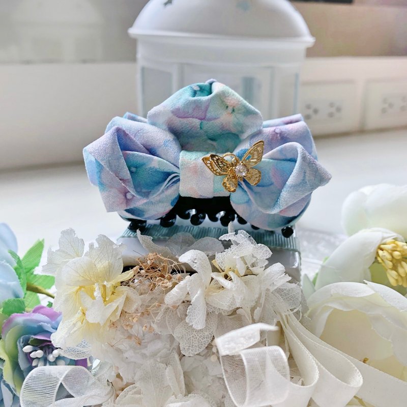 Full Version Flower Diamond Bow Bow Small Grab Clip-Blue Green - เครื่องประดับผม - วัสดุอื่นๆ สีน้ำเงิน