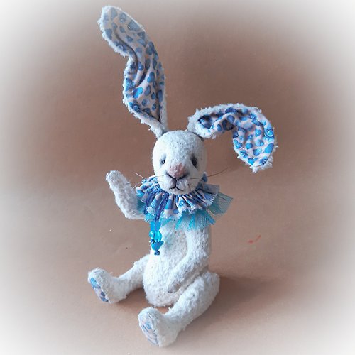 NataDollsFantasia Interior white teddy Rabbit, Toys Handmade OOAK, Stuffed teddy