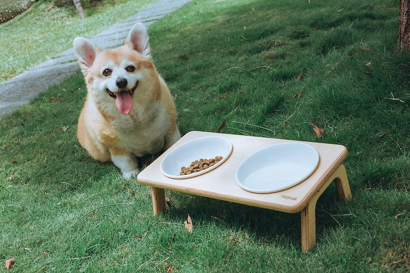 【S / 飽足餐桌】 單口/雙口 寵物實木碗架-附瓷碗 - 寵物碗/碗架 - 木頭 
