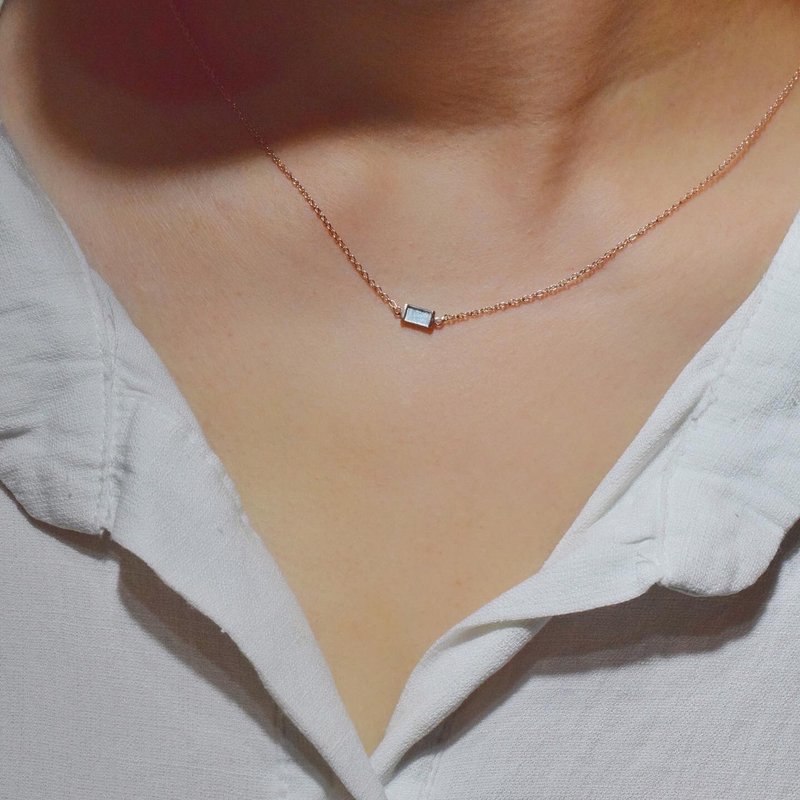 Blue topaz baguette Pendant with necklace #minimpendant P034 - 項鍊 - 純銀 