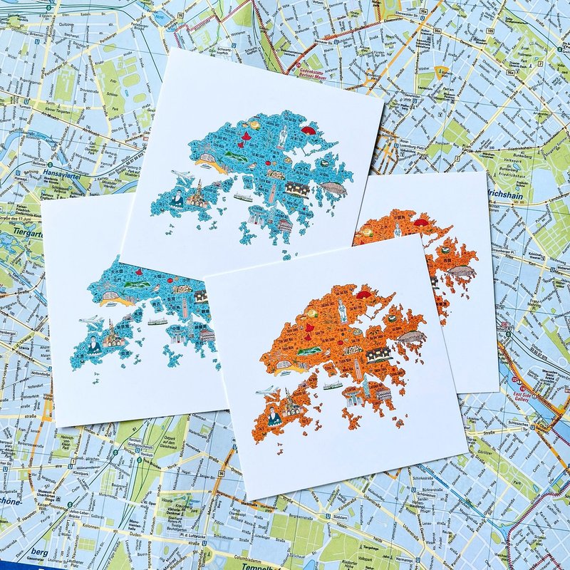 Hong Kong Attraction Map Postcard - Cards & Postcards - Paper Multicolor