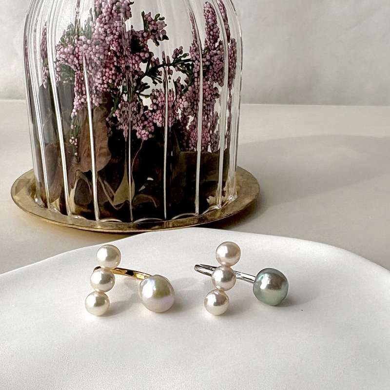 SV フォークリング あこや真珠 サイズ調整可 あこやパール パールリング オープンリング セミバロックパール　pearl ring 珍珠戒指 진주반지 - 戒指 - 珍珠 