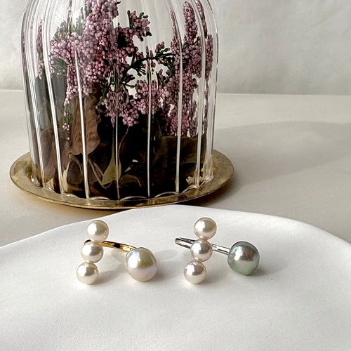 MAJOIE PEARL JEWELRY SV フォークリング あこや真珠 サイズ調整可 あこやパール パールリング オープンリング セミバロックパール pearl ring 珍珠戒指 진주반지