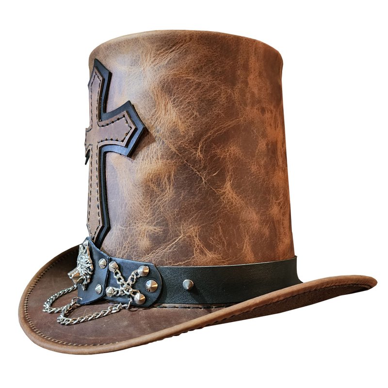 Witcher Leather Top Hat - 帽子 - 真皮 咖啡色