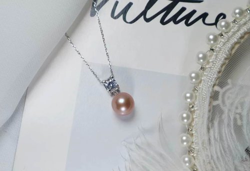 QingYang Jewelry 大顆紫珍珠特A鋯石純銀項鏈 紫珍珠吊墜特A鋯石鎖骨鏈頸鏈
