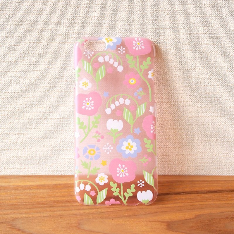 【Clear iPhonePlus case】Spring pastel flowers_Pink - Phone Cases - Plastic Transparent