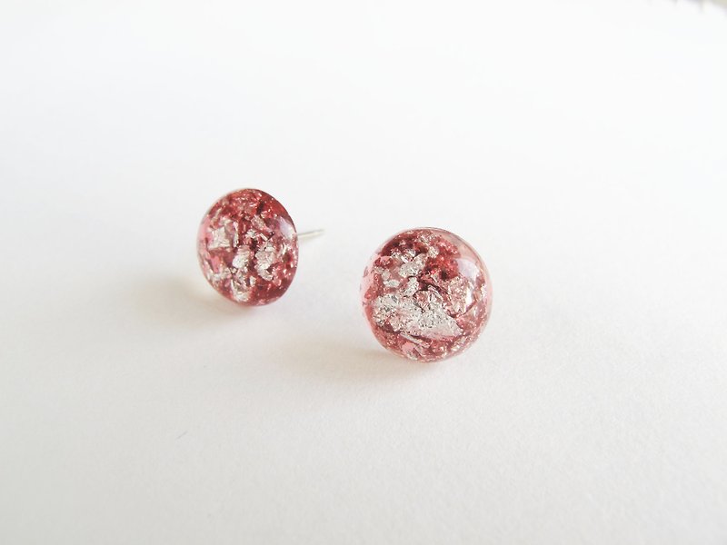 * Rosy Garden * Pink colour with shiny gold flakes resin earrings - Earrings & Clip-ons - Other Materials Pink