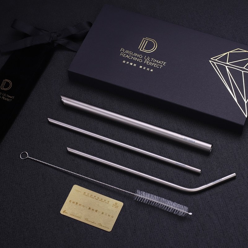 鑽石鈍角純鈦吸管【禮盒】 - 環保吸管 - 其他金屬 灰色