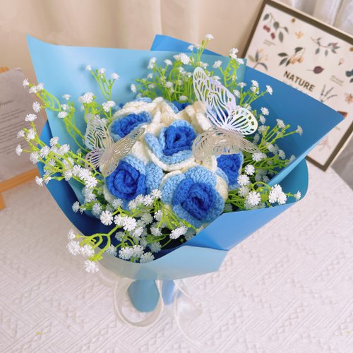 卒業祝い卒業花束カスタマイズギフト2025手編み白からブルーの