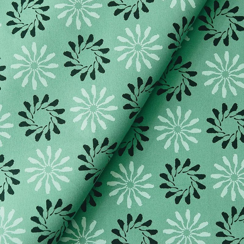 Hand-Printed Cotton Canvas - 250g/y/Black Drongo Circles/Tree Green - เย็บปัก/ถักทอ/ใยขนแกะ - ผ้าฝ้าย/ผ้าลินิน สีเขียว