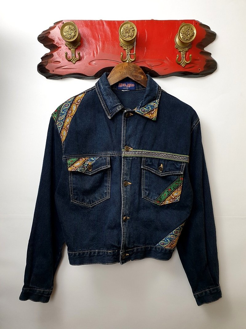 Small turtle Gege - amoeba embroidery cloth denim jacket - Men's Coats & Jackets - Cotton & Hemp 