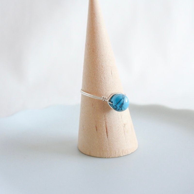 Turquoise – Tiny – Silver Ring – Natural Stone Ring - 戒指 - 其他金屬 藍色