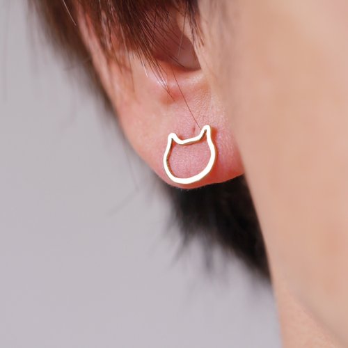 viva viva jewel studio 【片耳売り】BRASS ニャンともきゃしゃ貓 スタッドピアス 受注製作