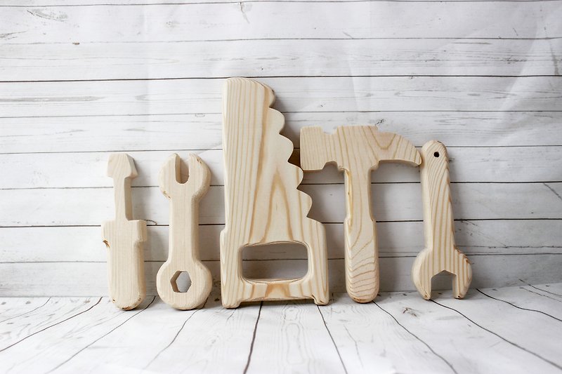 Wooden toys for toddlers - tool set of 5, Montessori baby toys, eco waldorf toys - 嬰幼兒玩具/毛公仔 - 木頭 白色