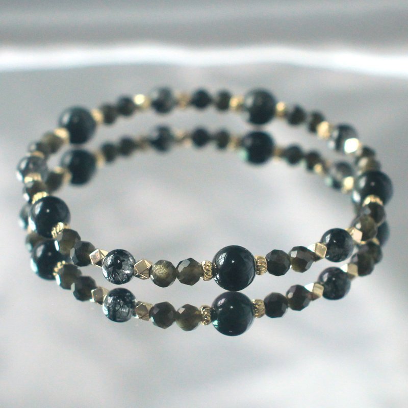 Obsidian Bracelet | Black Hair Quartz | Gold Stone| High Quality | Lucky | Avoid Evil - สร้อยข้อมือ - คริสตัล สีดำ