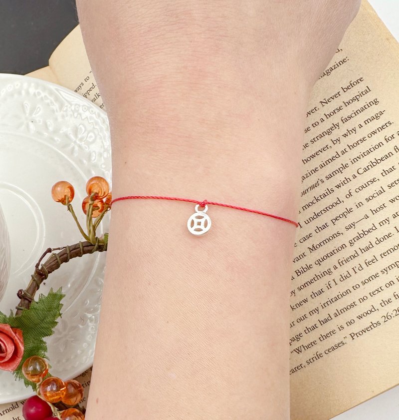 Le Bonheur happiness line sterling silver five emperors money guarantee safety mini red thread pray for blessing and bring wealth - General Rings - Sterling Silver Red