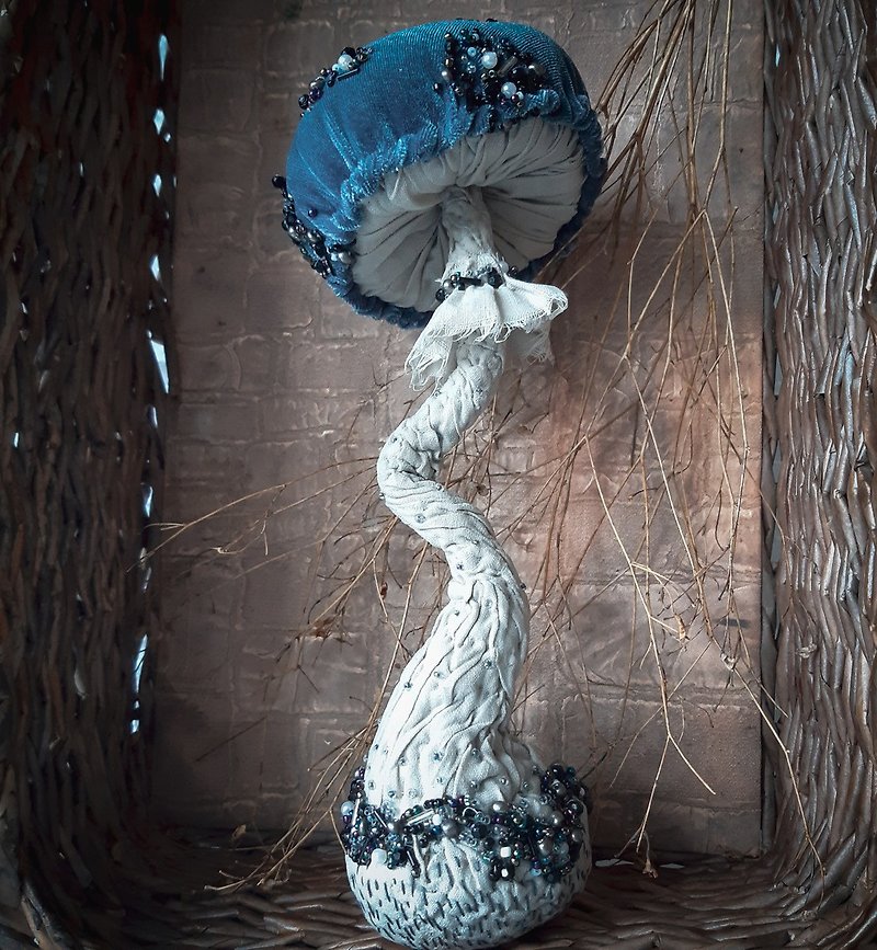 Amanita textile mushroom for Home decor.Soft skulpture gray christmas mushroom. - Stuffed Dolls & Figurines - Cotton & Hemp Gray